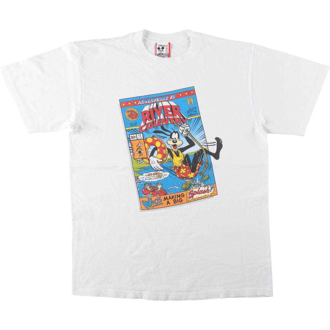 90'S Disney River Country Character Print T-Shirt, Made in USA, Men's Size L (approx.), Vintage cotton white type Vintage Second Hand