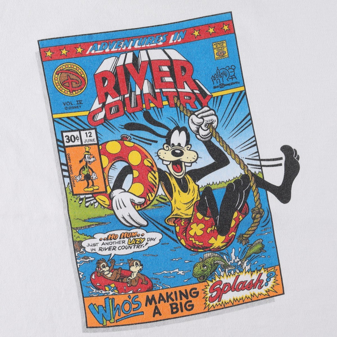 90'S Disney River Country Character Print T-Shirt, Made in USA, Men's Size L (approx.), Vintage cotton white type Vintage Second Hand