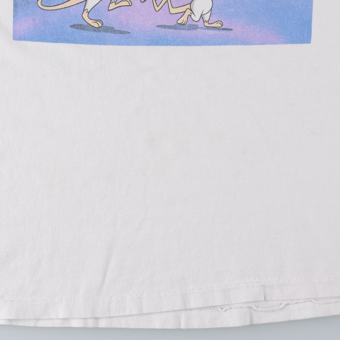 90'S Animaniacs Pinky and the Brain Character Print T-Shirt, Made in USA, Men's Size L (Equivalent), Vintage cotton white type Vintage Second Hand