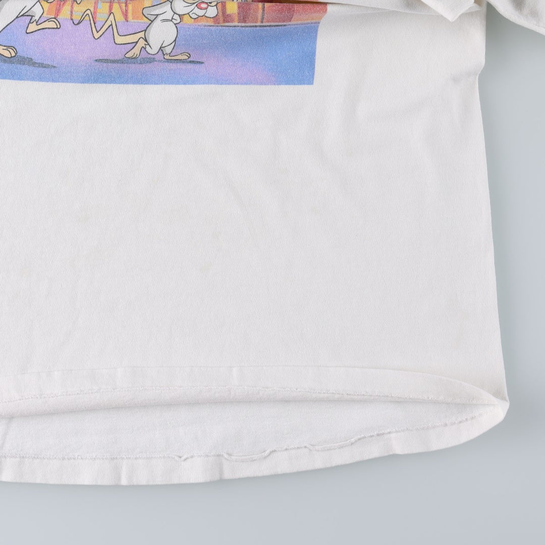 90'S Animaniacs Pinky and the Brain Character Print T-Shirt, Made in USA, Men's Size L (Equivalent), Vintage cotton white type Vintage Second Hand