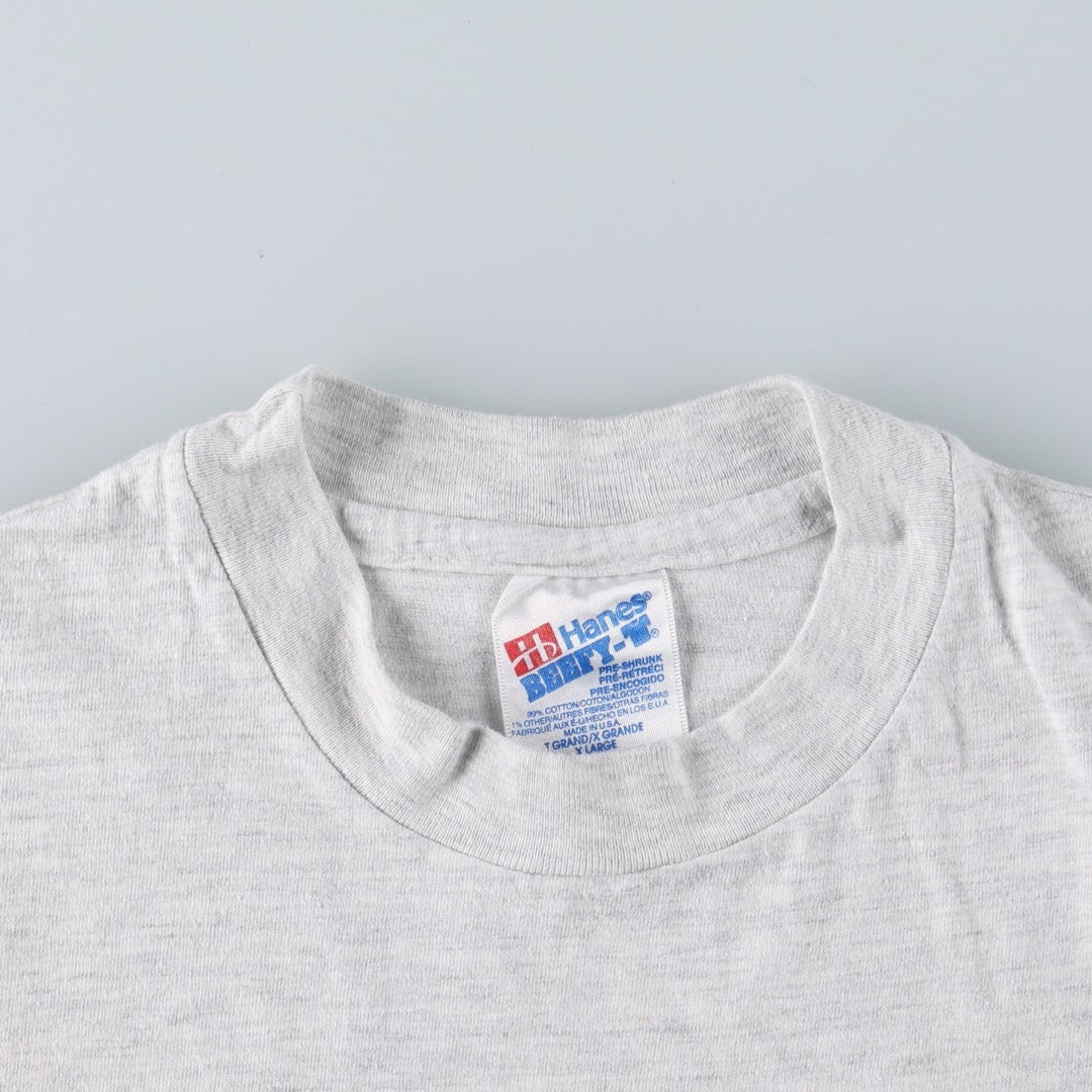 90'S Hanes BEEFY-T Printed T-shirt Made in USA Men's XL Vintage cotton gray type Vintage Second Hand