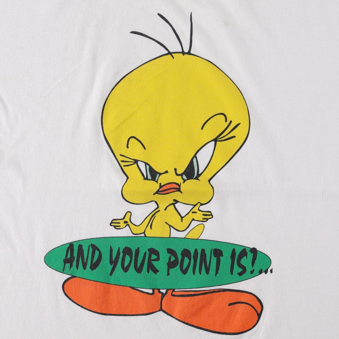 COMFORTEES LOONEY TUNES Tweety Character Print T-Shirt (Men's XL equivalent) cotton white type Vintage Second Hand
