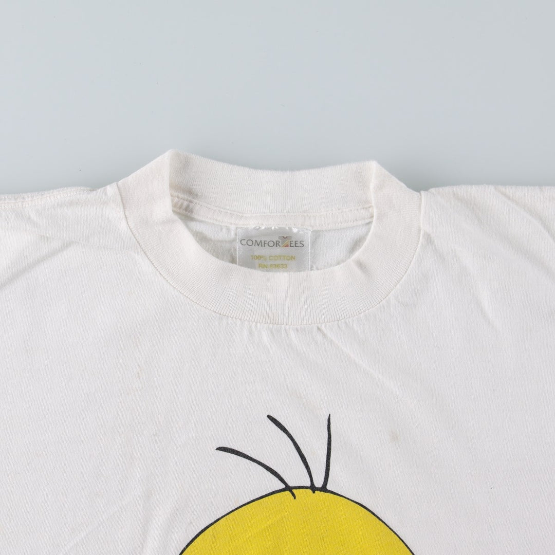 COMFORTEES LOONEY TUNES Tweety Character Print T-Shirt (Men's XL equivalent) cotton white type Vintage Second Hand