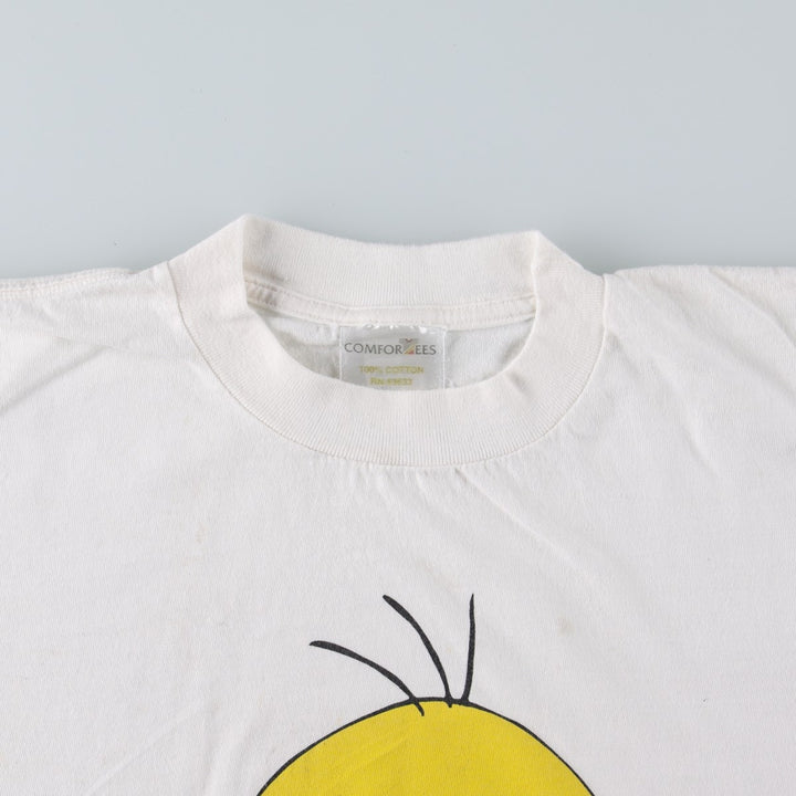 COMFORTEES LOONEY TUNES Tweety Character Print T-Shirt (Men's XL equivalent) cotton white type Vintage Second Hand