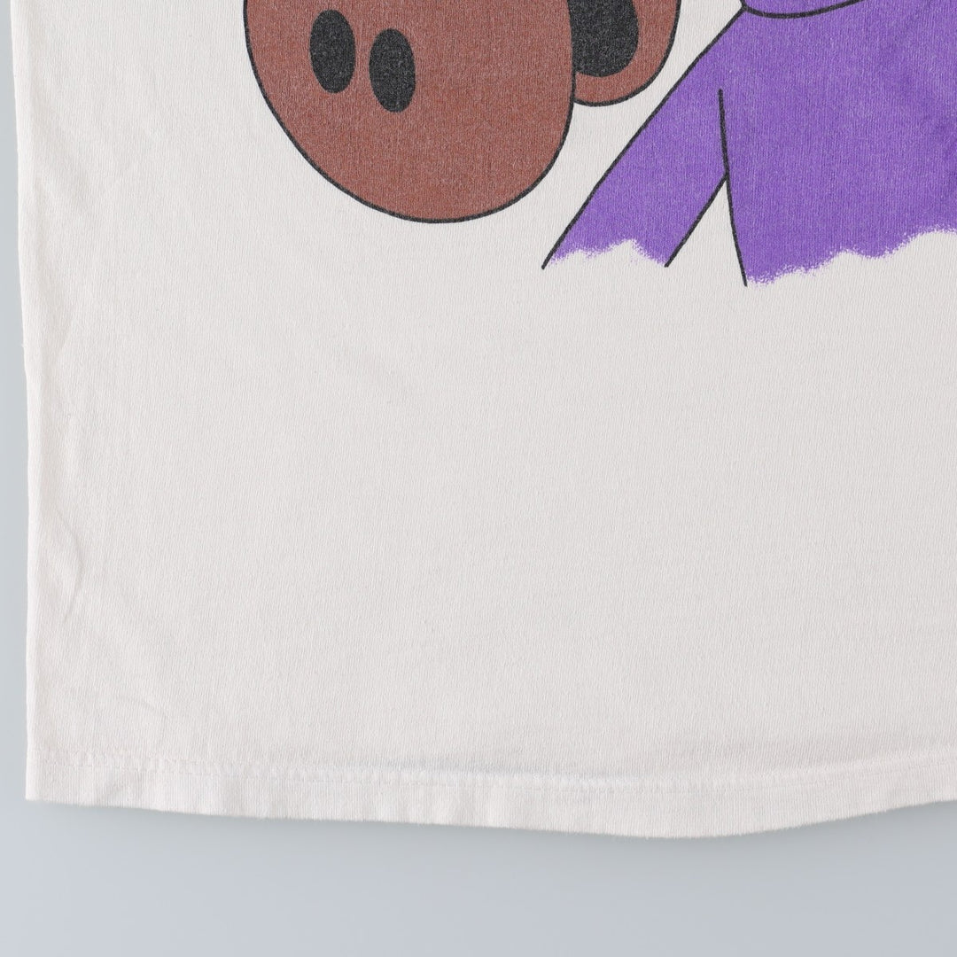 90'S Stedman character print T-shirt, made in USA, men's size L equivalent, Rocky and Bullwinkle's Adventures, vintage. cotton white type Vintage Second Hand