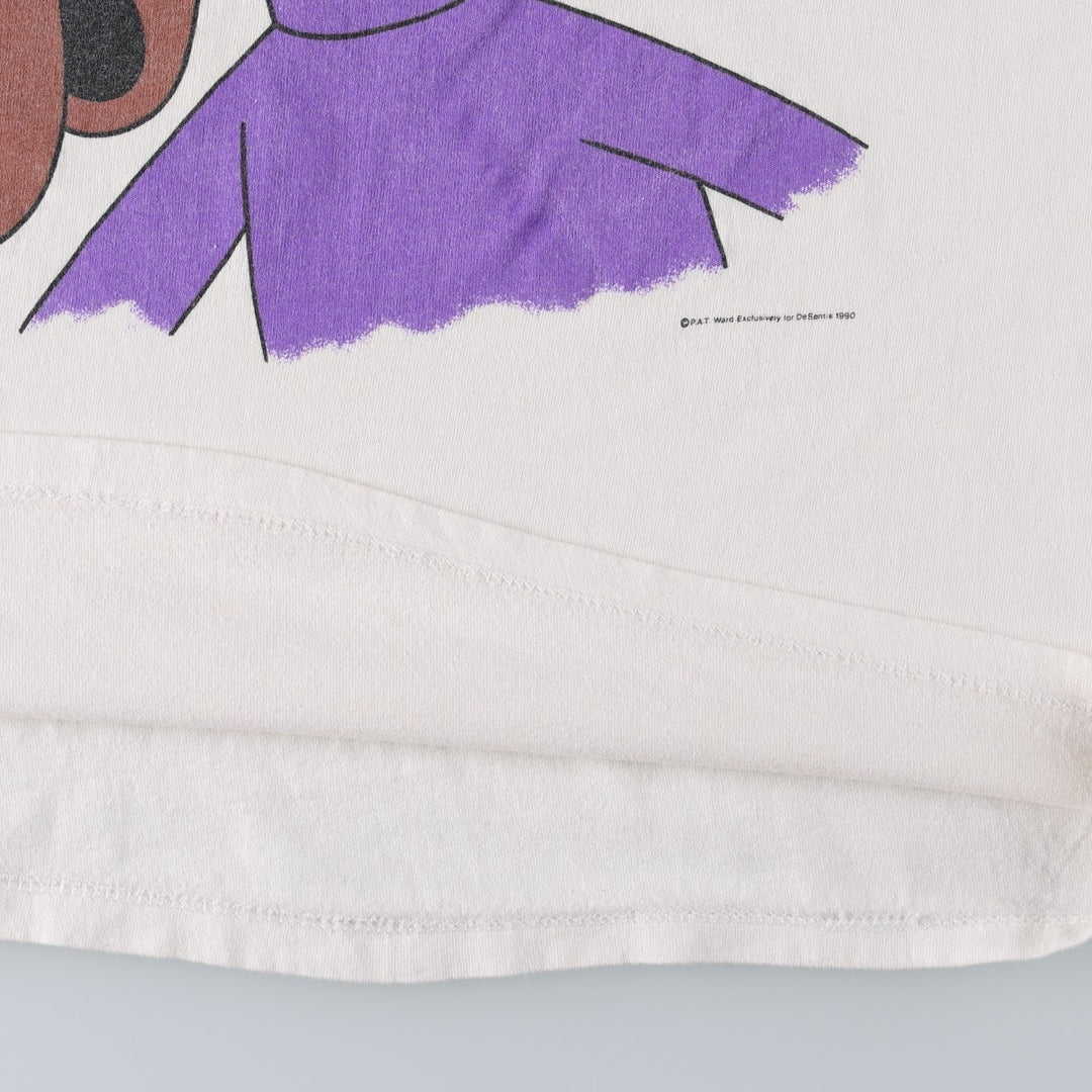 90'S Stedman character print T-shirt, made in USA, men's size L equivalent, Rocky and Bullwinkle's Adventures, vintage. cotton white type Vintage Second Hand