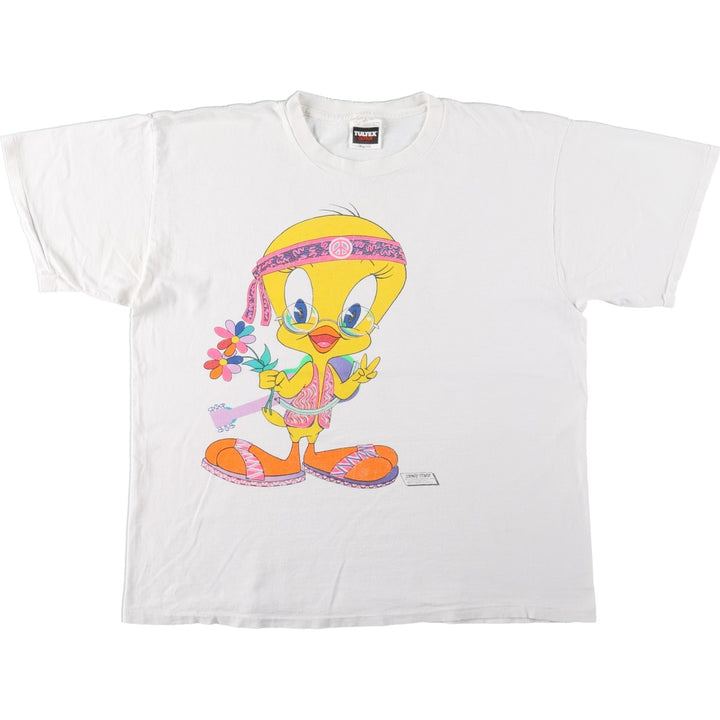 90'S TULTEX Looney Tunes Tweety character print T-shirt, men's size XL equivalent, vintage. cotton white type Vintage Second Hand