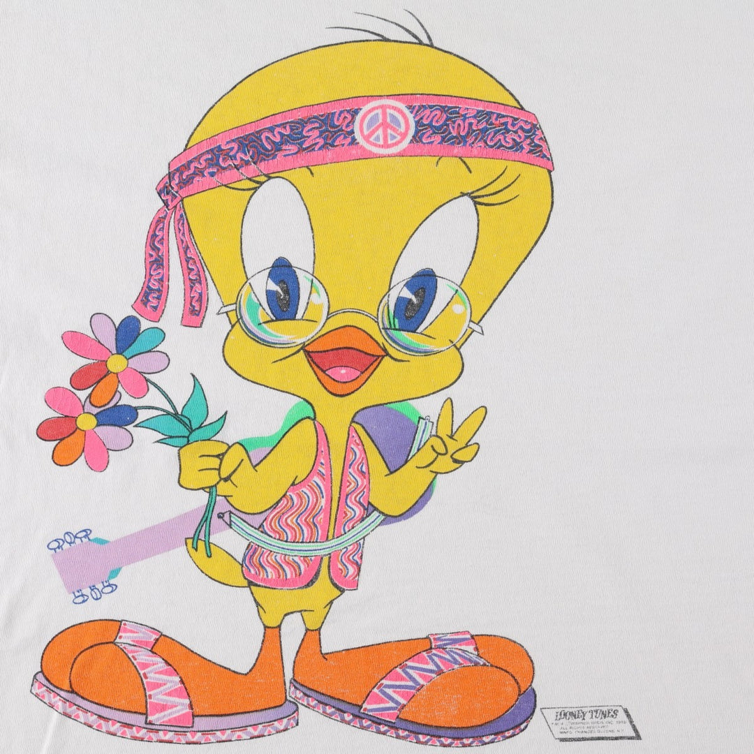 90'S TULTEX Looney Tunes Tweety character print T-shirt, men's size XL equivalent, vintage. cotton white type Vintage Second Hand