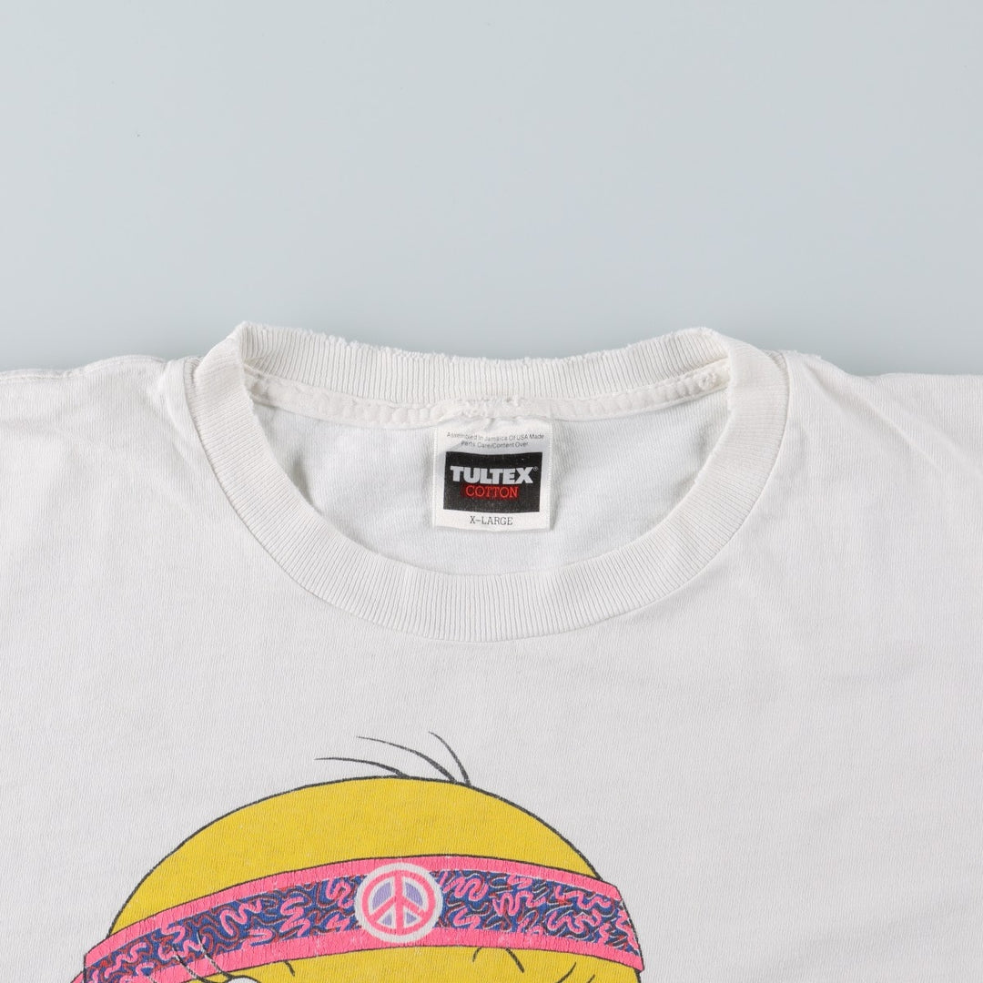 90'S TULTEX Looney Tunes Tweety character print T-shirt, men's size XL equivalent, vintage. cotton white type Vintage Second Hand