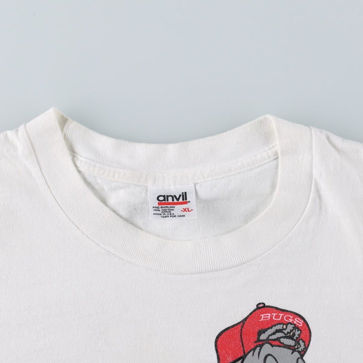 90'S Anvil Looney Tunes BUGS BUNNY x TAZ Character Print T-Shirt, Made in USA, Men's XL equivalent. cotton white type Vintage Second Hand