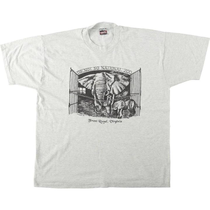 90'S Fruit of the Loom Best Elephant Print Animal T-Shirt, Made in USA, Men's XL equivalent, Vintage cotton gray type Vintage Second Hand