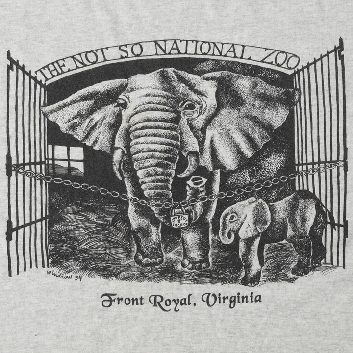 90'S Fruit of the Loom Best Elephant Print Animal T-Shirt, Made in USA, Men's XL equivalent, Vintage cotton gray type Vintage Second Hand