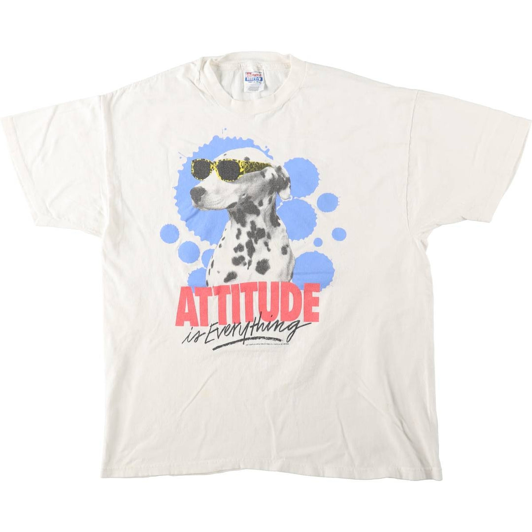 90'S Hanes BEEFY-T Dog Print Animal T-Shirt Men's XL Vintage cotton white type Vintage Second Hand