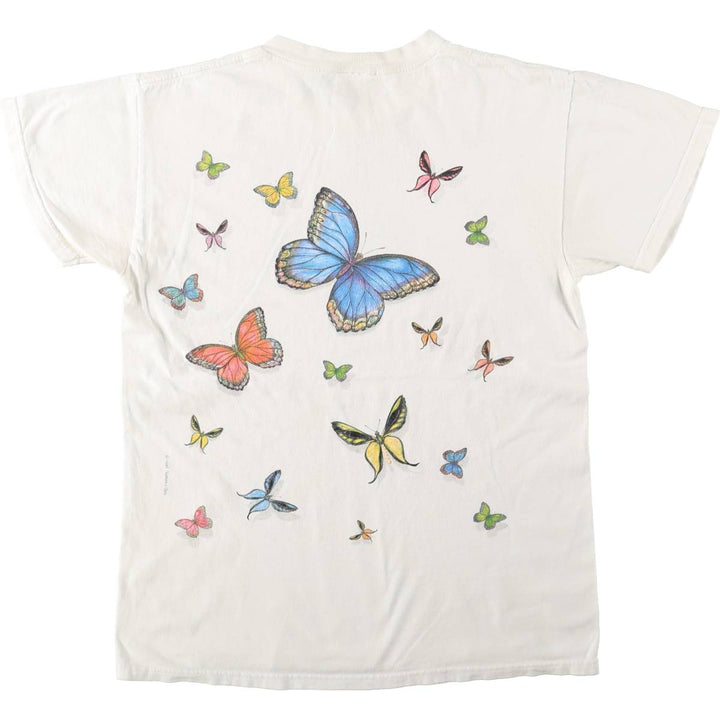 90'S Delta PRO WEIGHT butterfly print animal t-shirt, men's size M equivalent, vintage. cotton white type Vintage Second Hand