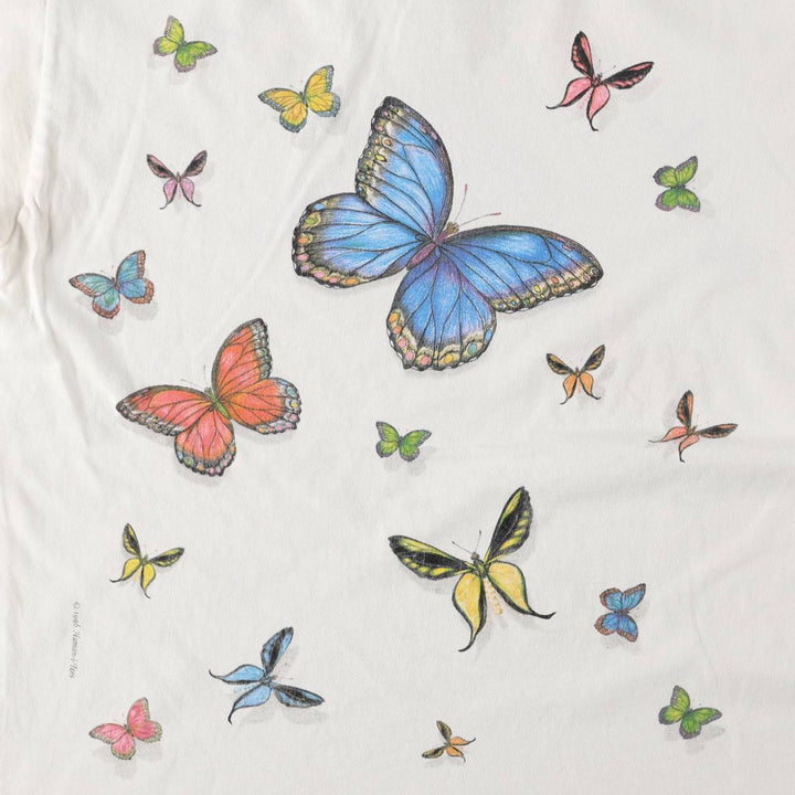 90'S Delta PRO WEIGHT butterfly print animal t-shirt, men's size M equivalent, vintage. cotton white type Vintage Second Hand