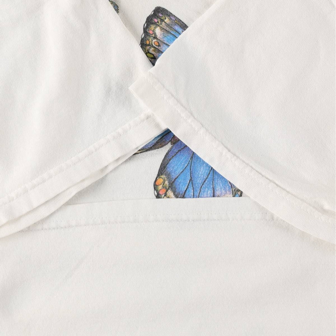 90'S Delta PRO WEIGHT butterfly print animal t-shirt, men's size M equivalent, vintage. cotton white type Vintage Second Hand