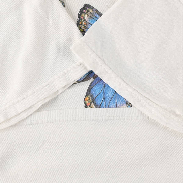 90'S Delta PRO WEIGHT butterfly print animal t-shirt, men's size M equivalent, vintage. cotton white type Vintage Second Hand