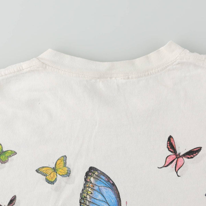 90'S Delta PRO WEIGHT butterfly print animal t-shirt, men's size M equivalent, vintage. cotton white type Vintage Second Hand