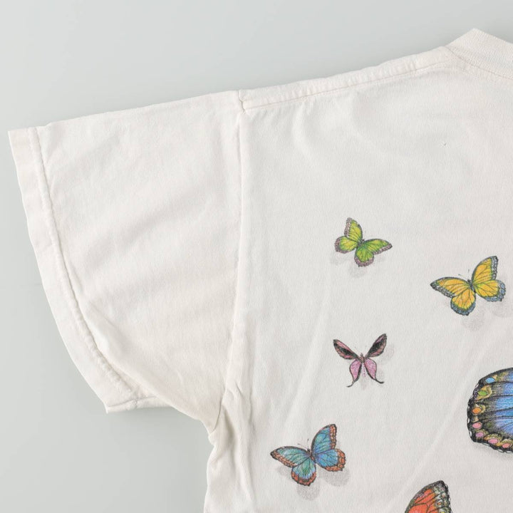 90'S Delta PRO WEIGHT butterfly print animal t-shirt, men's size M equivalent, vintage. cotton white type Vintage Second Hand