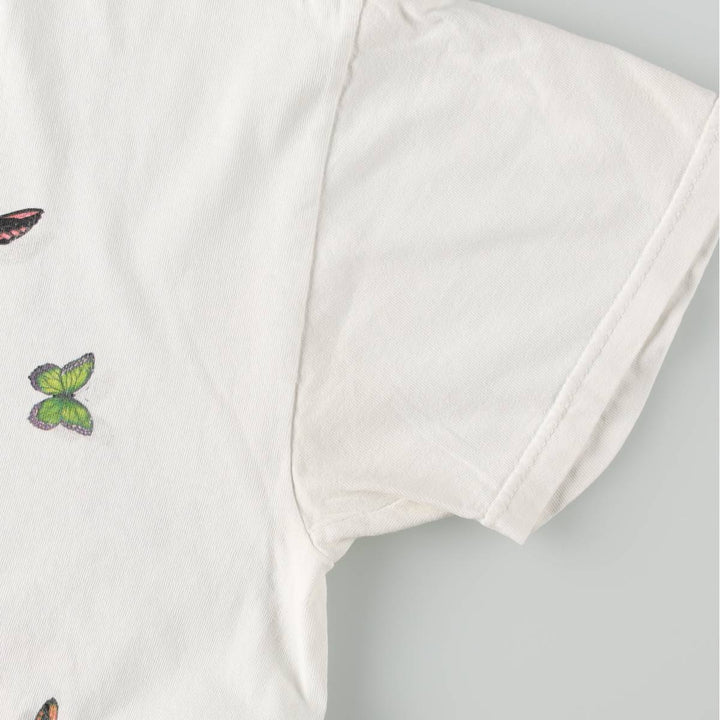90'S Delta PRO WEIGHT butterfly print animal t-shirt, men's size M equivalent, vintage. cotton white type Vintage Second Hand