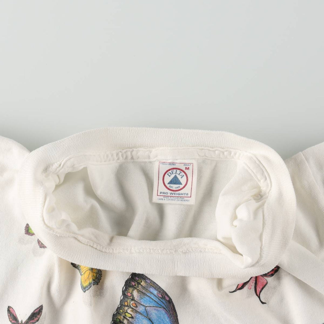 90'S Delta PRO WEIGHT butterfly print animal t-shirt, men's size M equivalent, vintage. cotton white type Vintage Second Hand