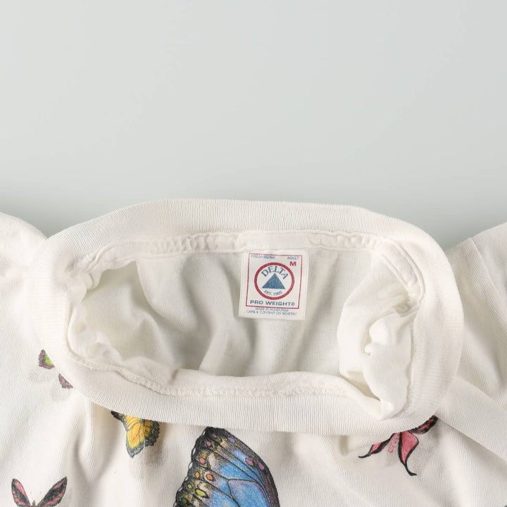 90'S Delta PRO WEIGHT butterfly print animal t-shirt, men's size M equivalent, vintage. cotton white type Vintage Second Hand