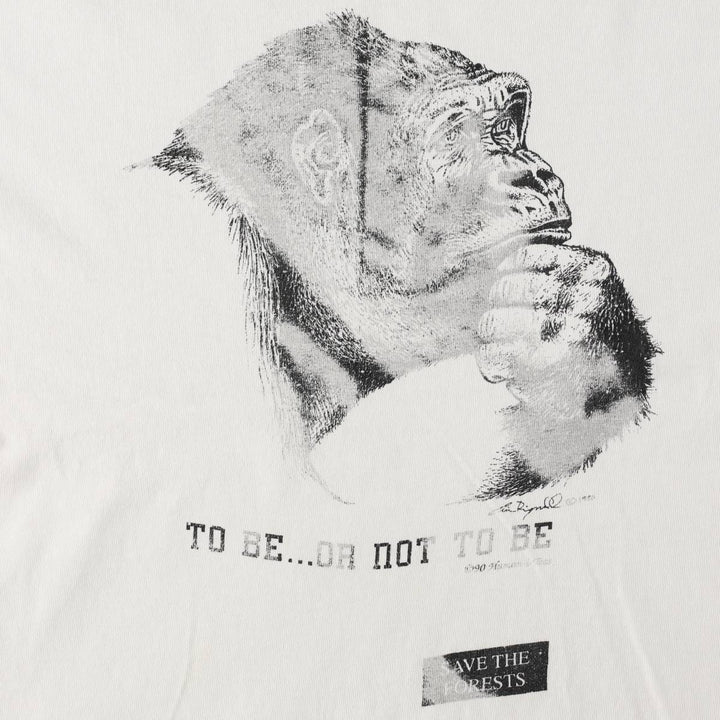 90'S Fruit of the Loom Gorilla Pattern Animal T-Shirt, Made in USA, Men's XL equivalent, Vintage cotton white type Vintage Second Hand