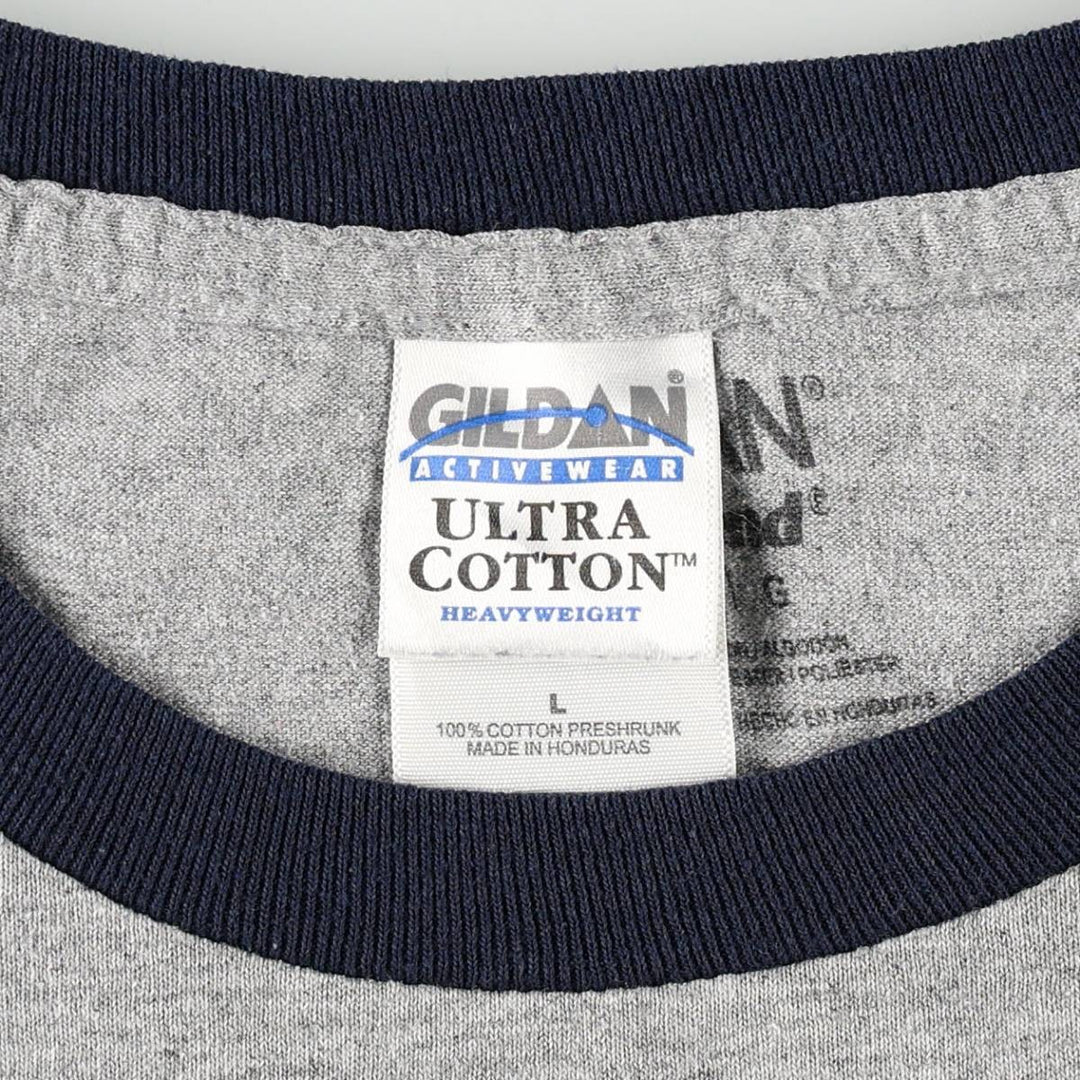 2000'S Gildan Ultra Cotton Ringer T-shirt, Men's Size L (approx.) cotton gray type Vintage Second Hand