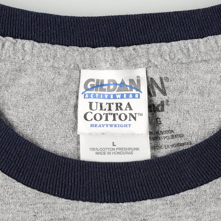 2000'S Gildan Ultra Cotton Ringer T-shirt, Men's Size L (approx.) cotton gray type Vintage Second Hand