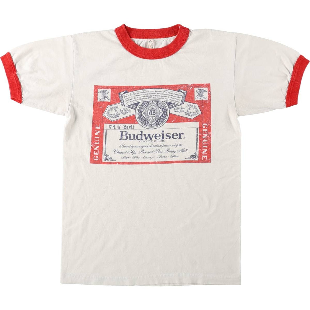 ALSTYLE BUDWEISER Advertising Ringer T-Shirt (Men's Size S) cotton white type Vintage Second Hand