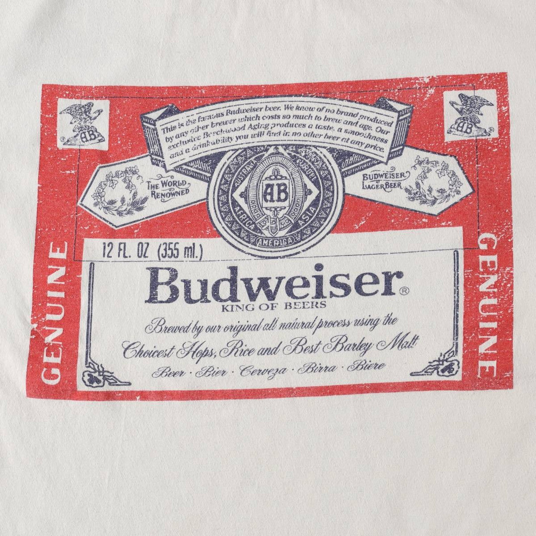 ALSTYLE BUDWEISER Advertising Ringer T-Shirt (Men's Size S) cotton white type Vintage Second Hand