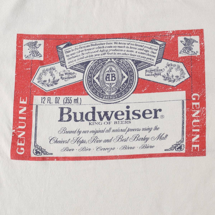 ALSTYLE BUDWEISER Advertising Ringer T-Shirt (Men's Size S) cotton white type Vintage Second Hand
