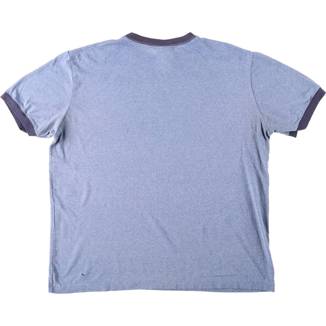 Disney MICKEY MOUSE Ringer T-shirt, Character Print T-shirt, Men's XL (approx.) cotton blue type Vintage Second Hand