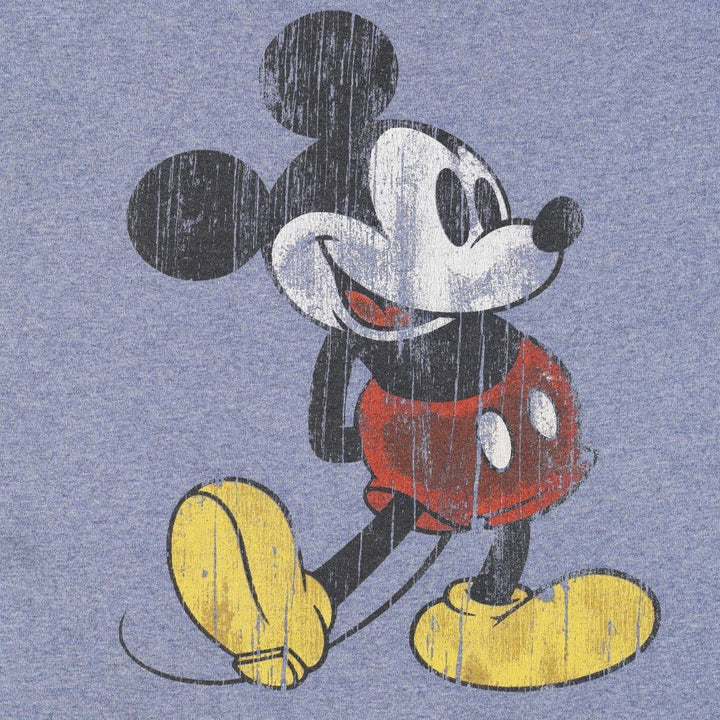 Disney MICKEY MOUSE Ringer T-shirt, Character Print T-shirt, Men's XL (approx.) cotton blue type Vintage Second Hand