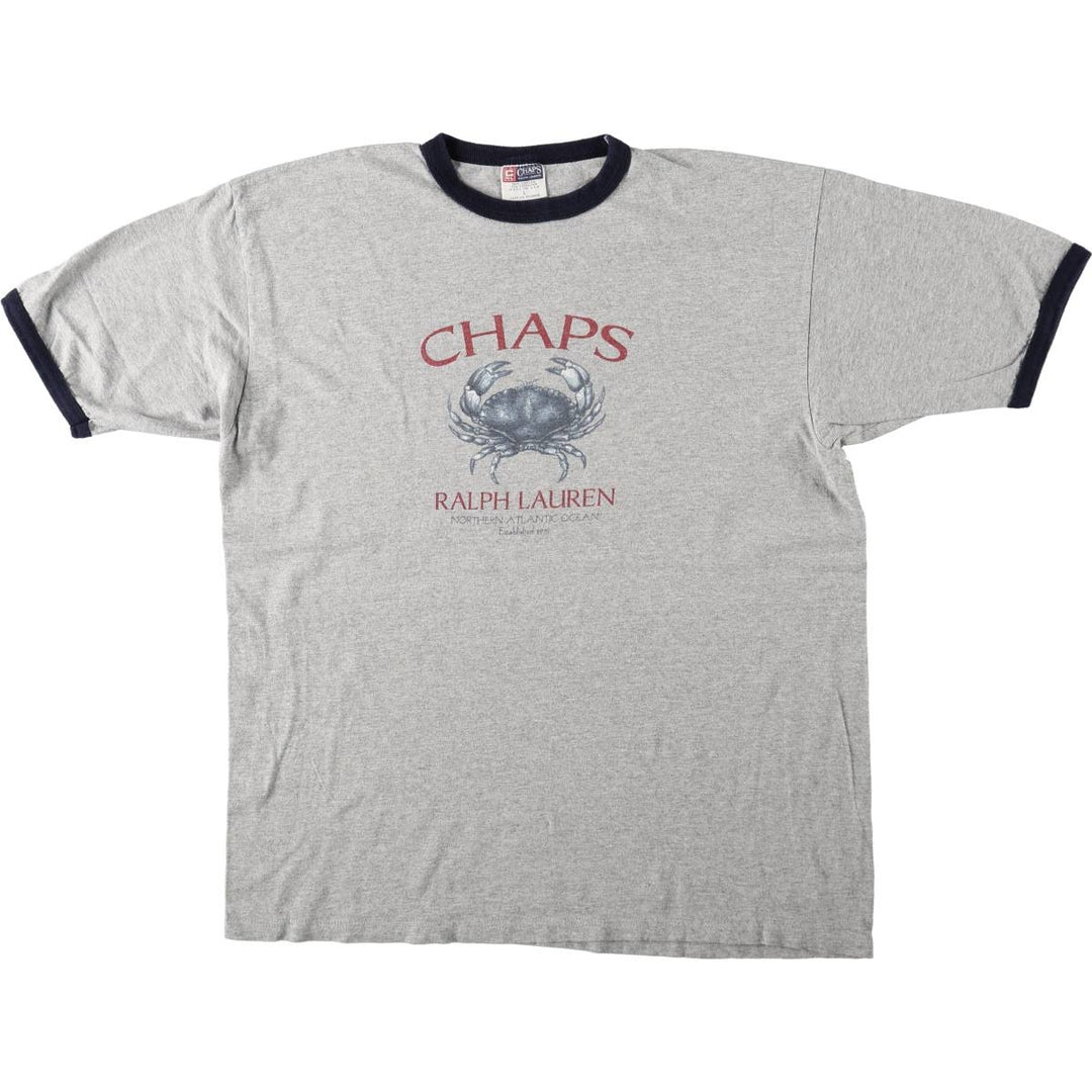 Ralph Lauren CHAPS Ringer T-Shirt, Made in USA, Men's Size L (approx.) cotton gray type Vintage Second Hand