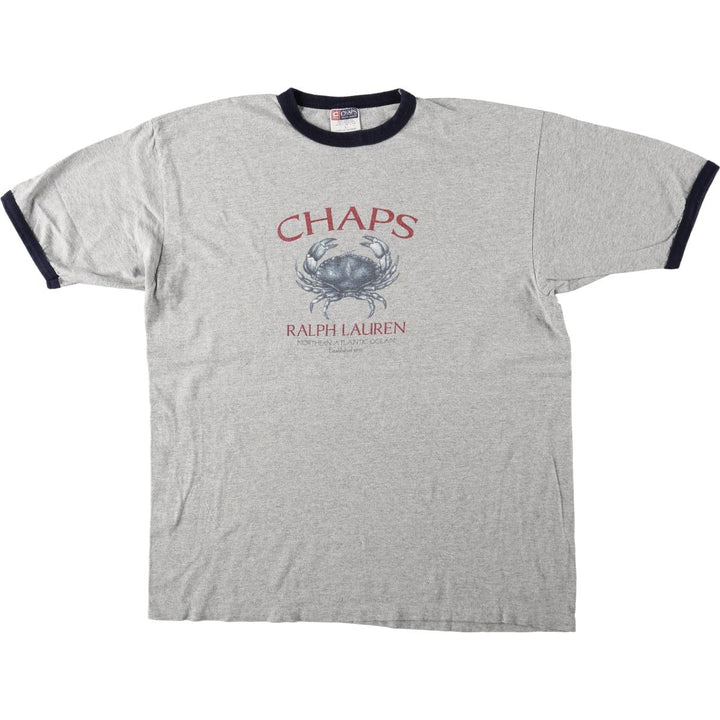 Ralph Lauren CHAPS Ringer T-Shirt, Made in USA, Men's Size L (approx.) cotton gray type Vintage Second Hand