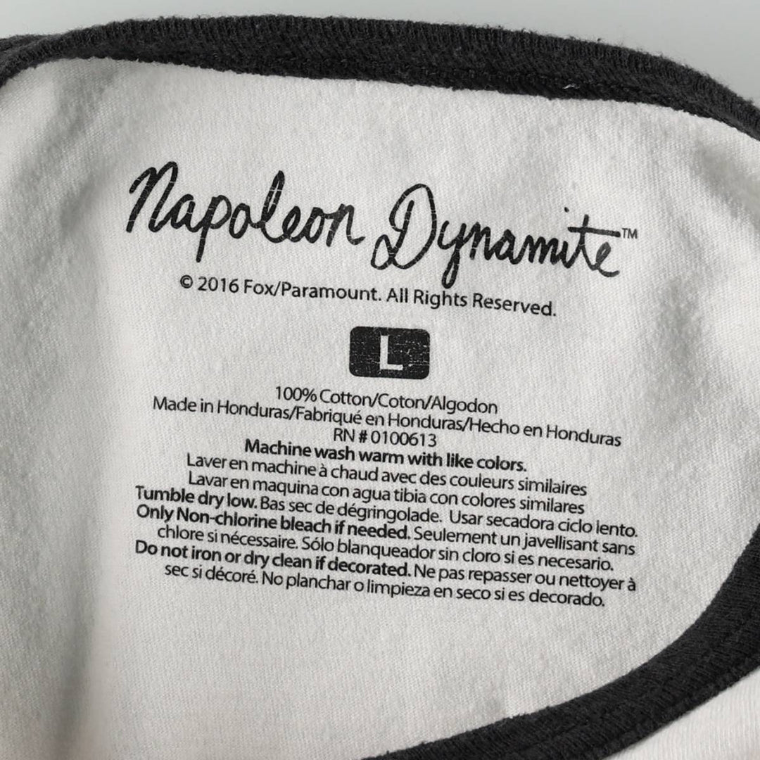 NAPOLEON DYNAMITE Movie Triple Print Ringer T-Shirt (Men's Size L) cotton white type Vintage Second Hand