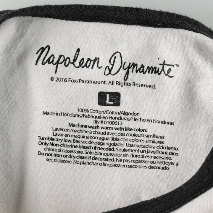 NAPOLEON DYNAMITE Movie Triple Print Ringer T-Shirt (Men's Size L) cotton white type Vintage Second Hand