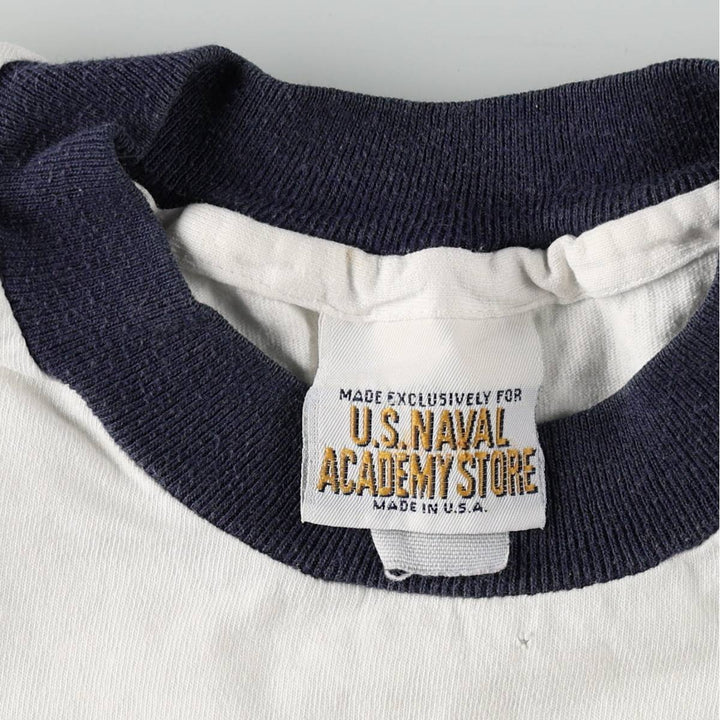 1990'S US Naval Academy Store (USNA) Military Ringer T-Shirt, Made in USA, Men's Size M (approx.), Vintage cotton white type Vintage Second Hand