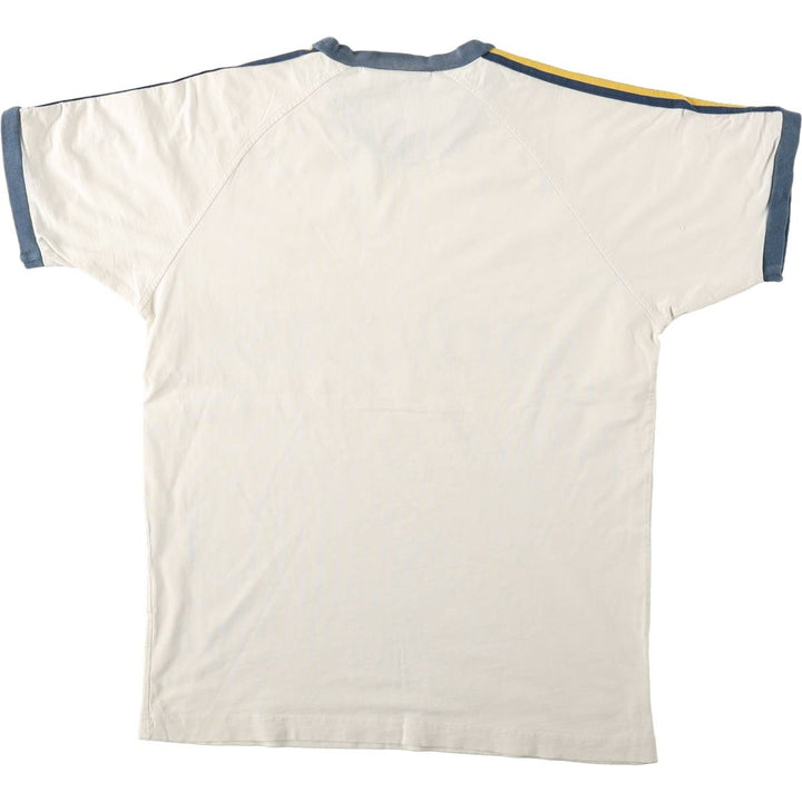 80'S Adidas ringer t-shirt with large logo, men's size M equivalent, vintage. cotton ivory Vintage Second Hand