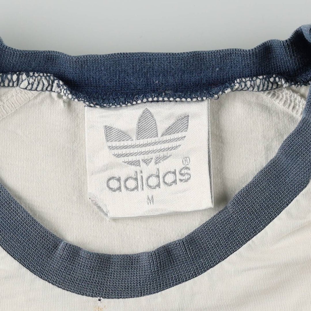 80'S Adidas ringer t-shirt with large logo, men's size M equivalent, vintage. cotton ivory Vintage Second Hand