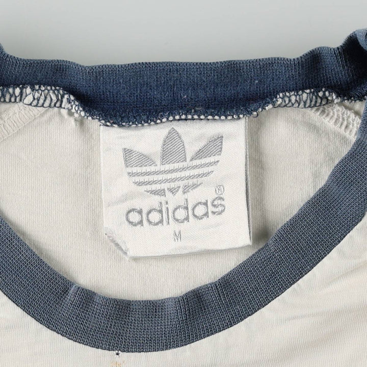 80'S Adidas ringer t-shirt with large logo, men's size M equivalent, vintage. cotton ivory Vintage Second Hand