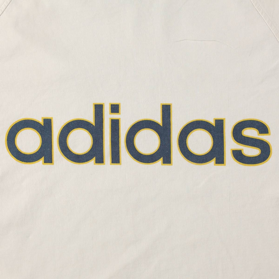 80'S Adidas ringer t-shirt with large logo, men's size M equivalent, vintage. cotton ivory Vintage Second Hand
