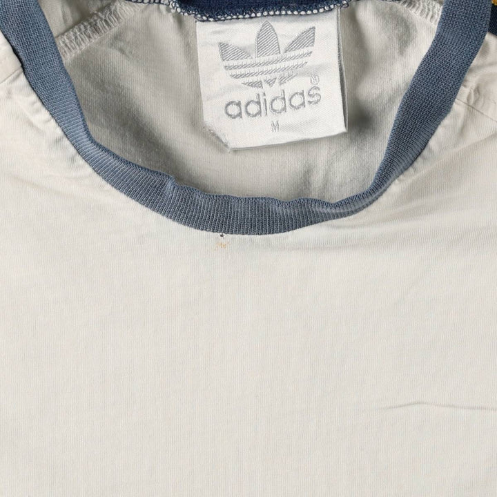 80'S Adidas ringer t-shirt with large logo, men's size M equivalent, vintage. cotton ivory Vintage Second Hand