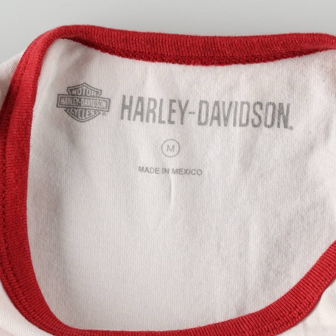 Harley-Davidson Eagle Pattern Motorcycle Ringer T-Shirt, Men's Size M (approx.) cotton white type Vintage Second Hand