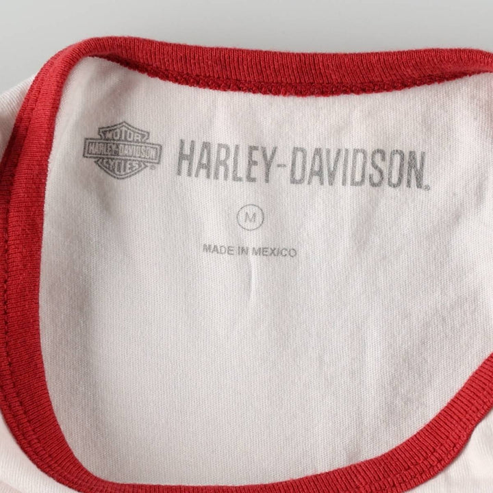 Harley-Davidson Eagle Pattern Motorcycle Ringer T-Shirt, Men's Size M (approx.) cotton white type Vintage Second Hand