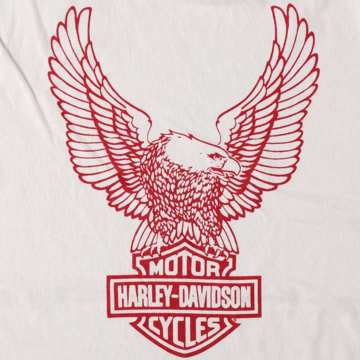 Harley-Davidson Eagle Pattern Motorcycle Ringer T-Shirt, Men's Size M (approx.) cotton white type Vintage Second Hand