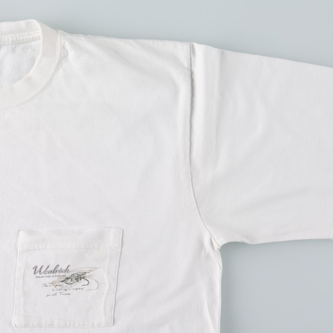 Woolrich WOOLRICH Short-Sleeve Printed T-Shirt, Men's Size XL (approx.) cotton white type Vintage Second Hand