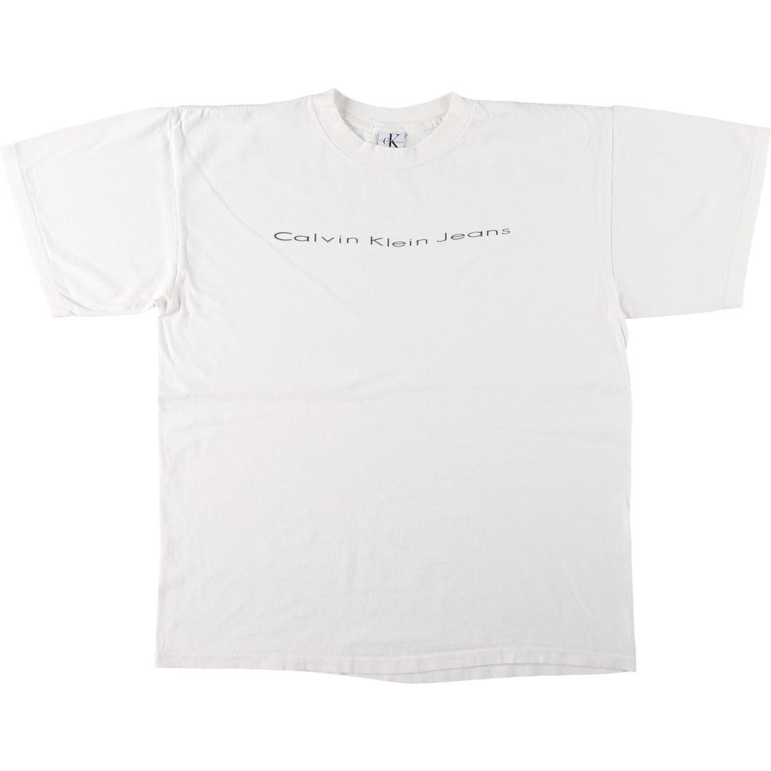 90'S Calvin Klein JEANS Short Sleeve Logo T-Shirt Made in USA Men's XL Vintage cotton white type Vintage Second Hand
