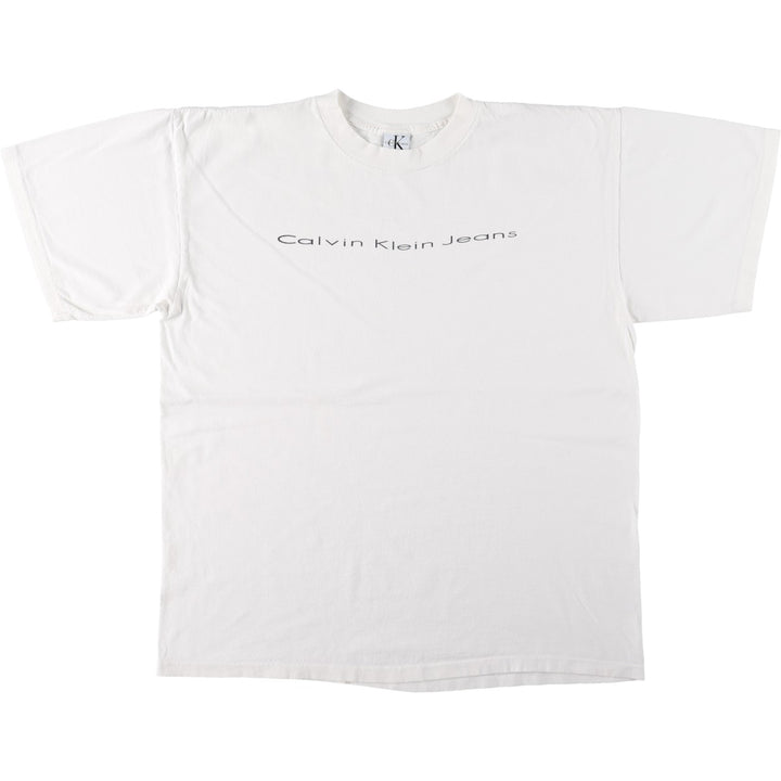 90'S Calvin Klein JEANS Short Sleeve Logo T-Shirt Made in USA Men's XL Vintage cotton white type Vintage Second Hand